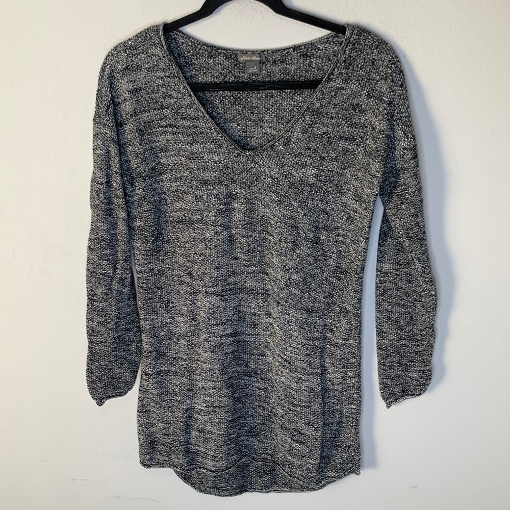 Eddie Bauer black white cotton knit sweater s